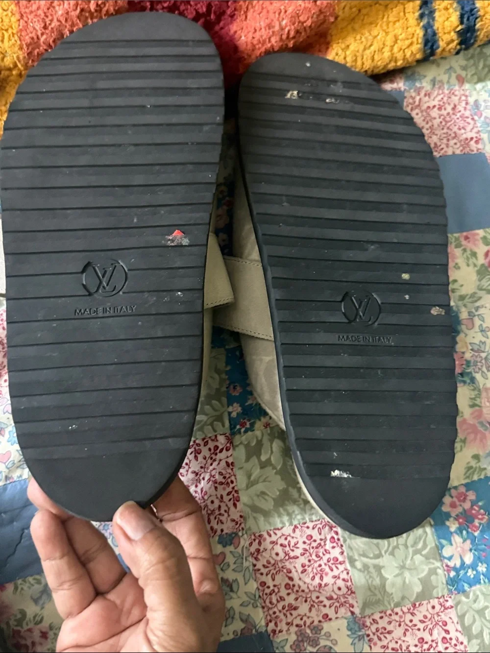 Louis Vuitton Kids Light Gray Monogram Slip-On Clogs with Gold LV Buckles